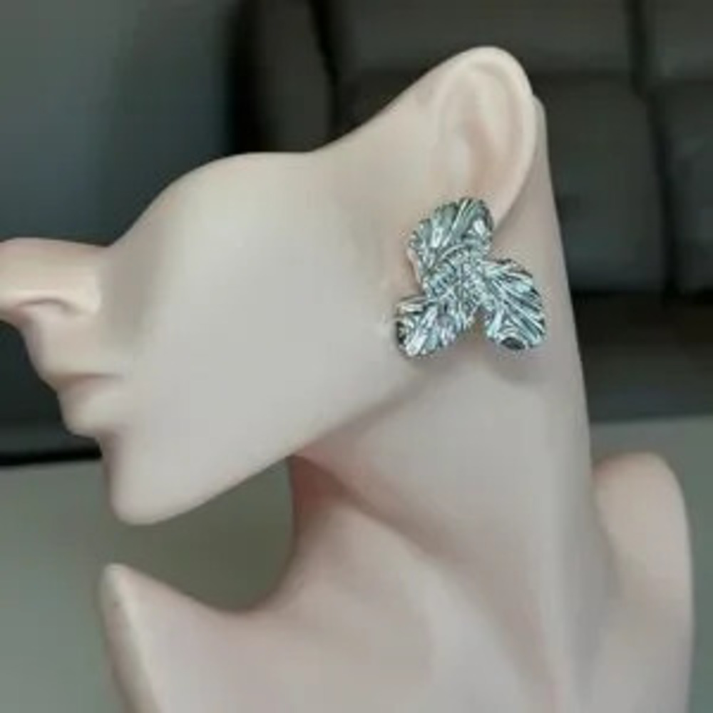 Silver Floral Petal Statement Earrings - Women Jewelry